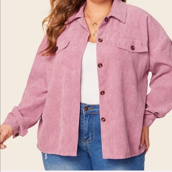 PLUS pink button front collar corduroy jacket - Picture 6 of 6